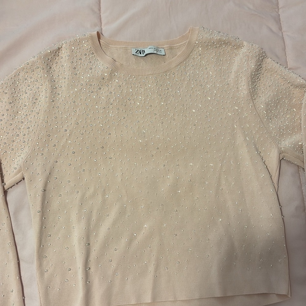 NWOT Zara Blush Pink Beaded sweater top